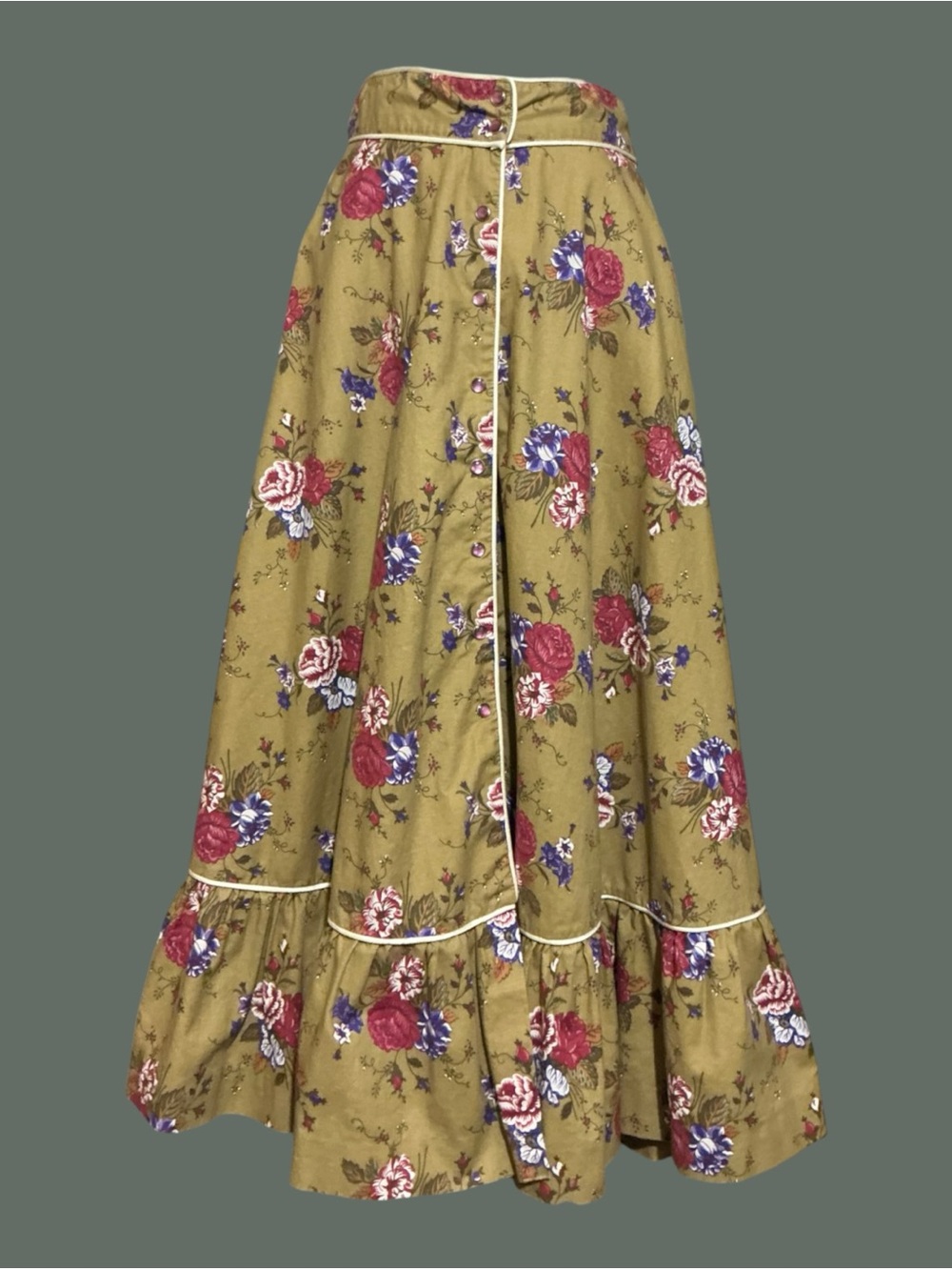 Vintage Custom-Made Floral Prairie Skirt Purple Snaps Small